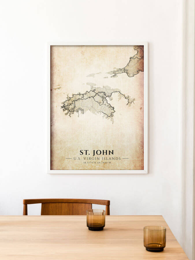 St John Antique Map Framed