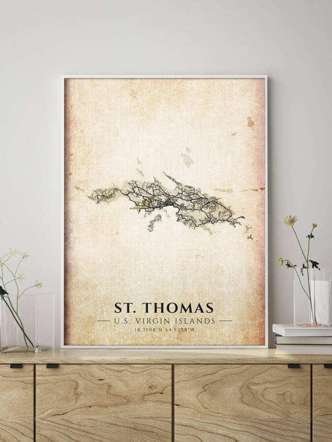 St Thomas Antique Map Framed