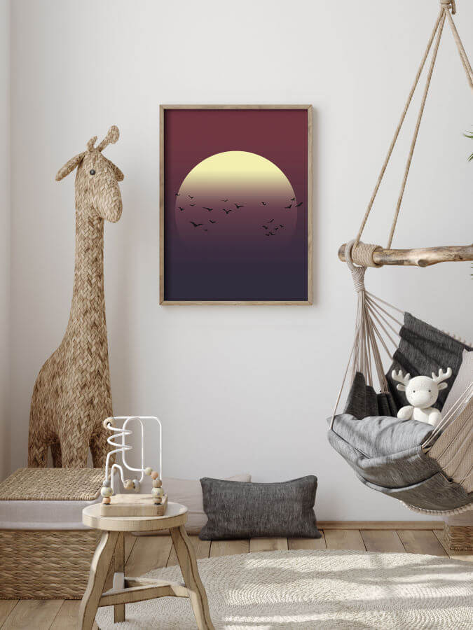 Sun And Birds Abstract Poster Framed