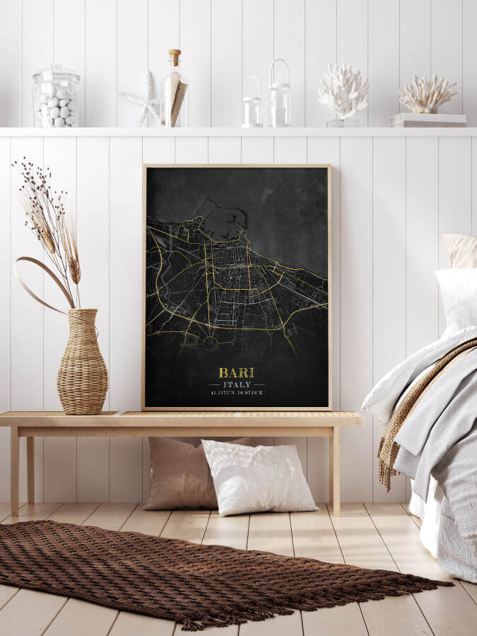 Bari Chalkboard Map Framed Poster