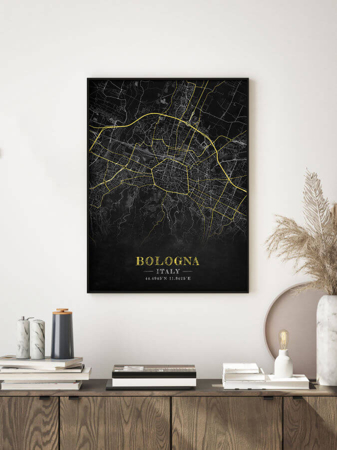 Bologna Chalkboard Map Framed Poster