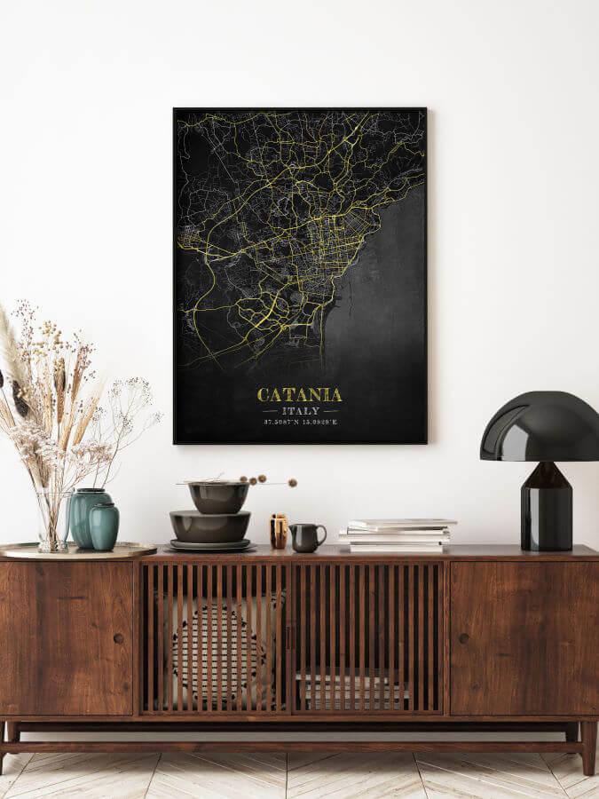 Catania Chalkboard Map Framed Poster