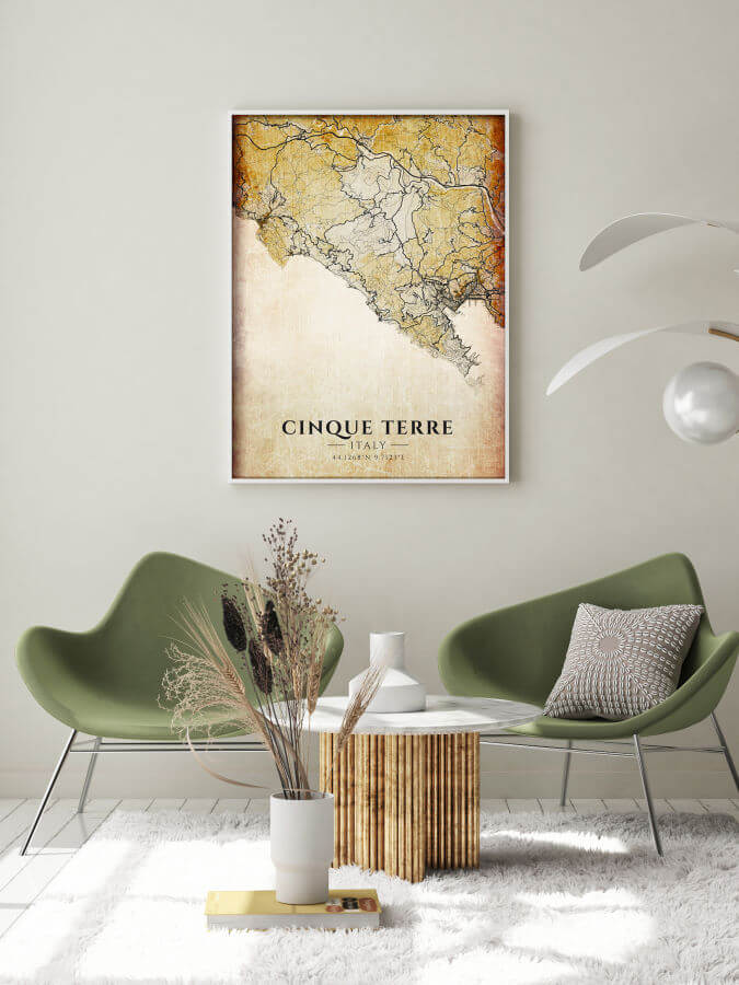 Cinque Terre Antique Map Framed Poster