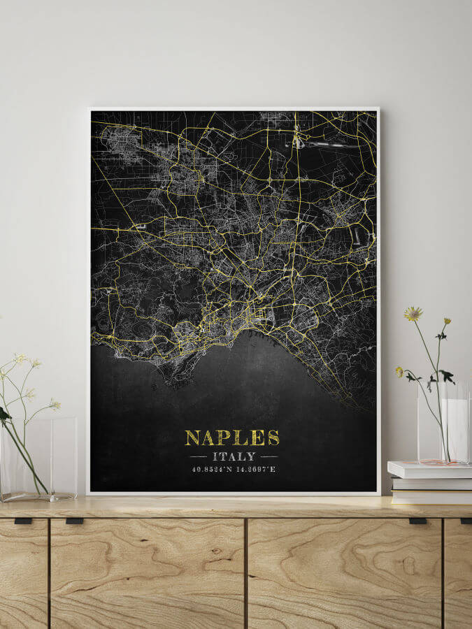 Naples Chalkboard Map Framed Poster