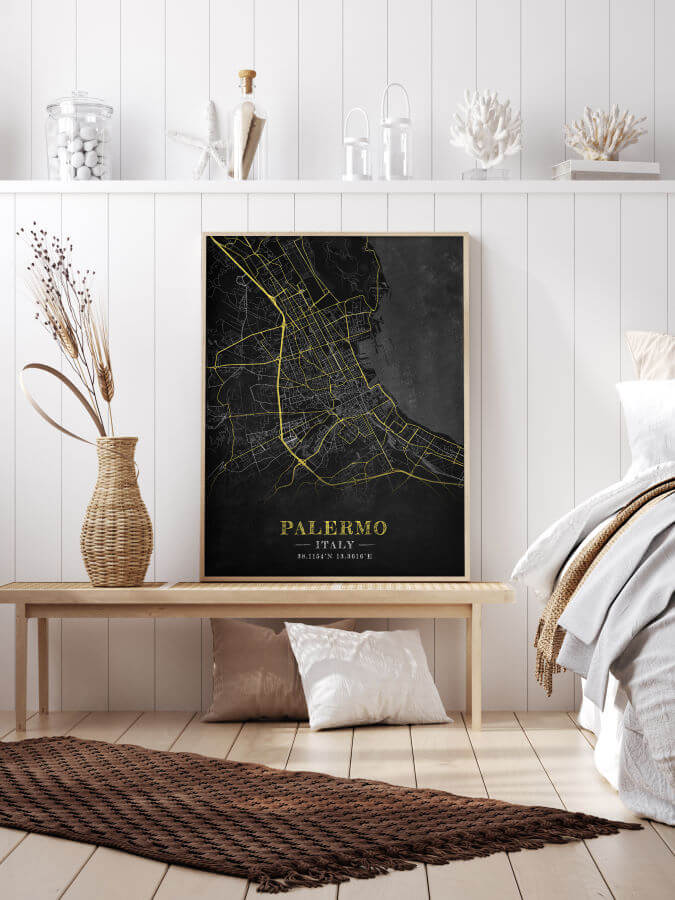 Palermo Chalkboard Map Framed Poster
