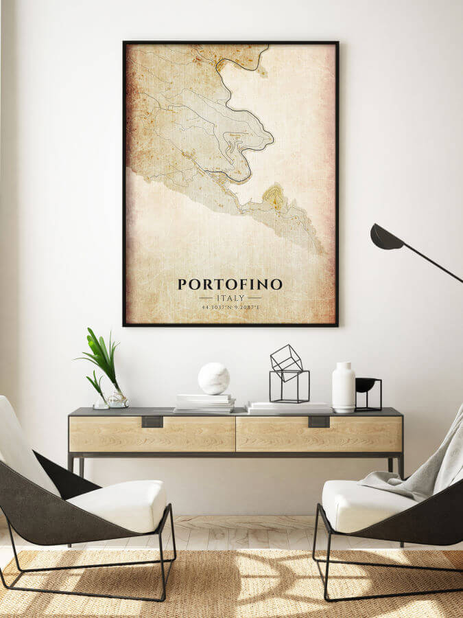 Portofino Antique Map Framed Poster