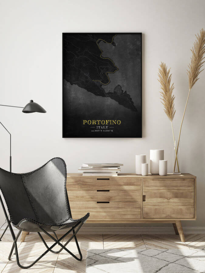 Portofino Chalkboard Map Framed Poster