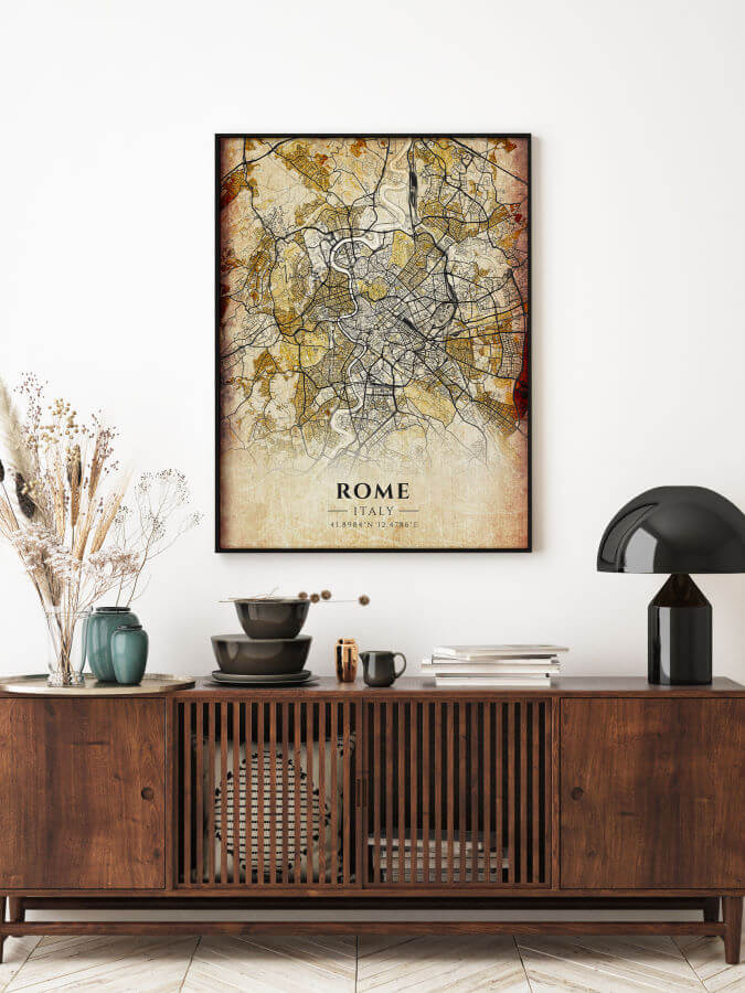Rome Antique Map Framed Poster