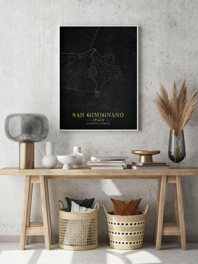 San Gimignano Chalkboard Map Framed Poster
